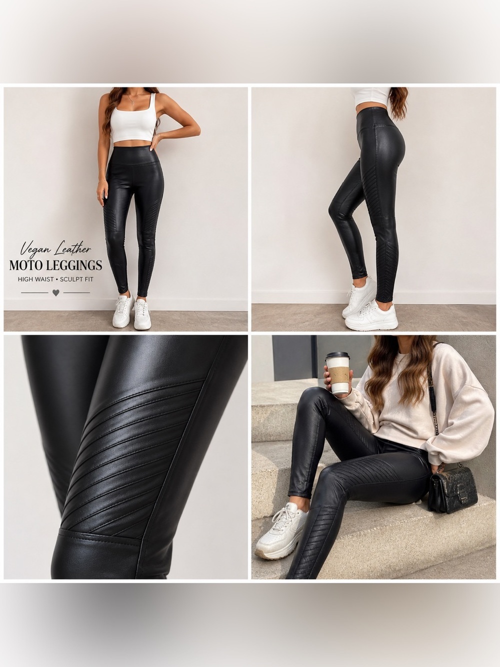 SPANX Faux Leather Moto Leggings Black High Rise XS Sculpting - Picture 2 of 8